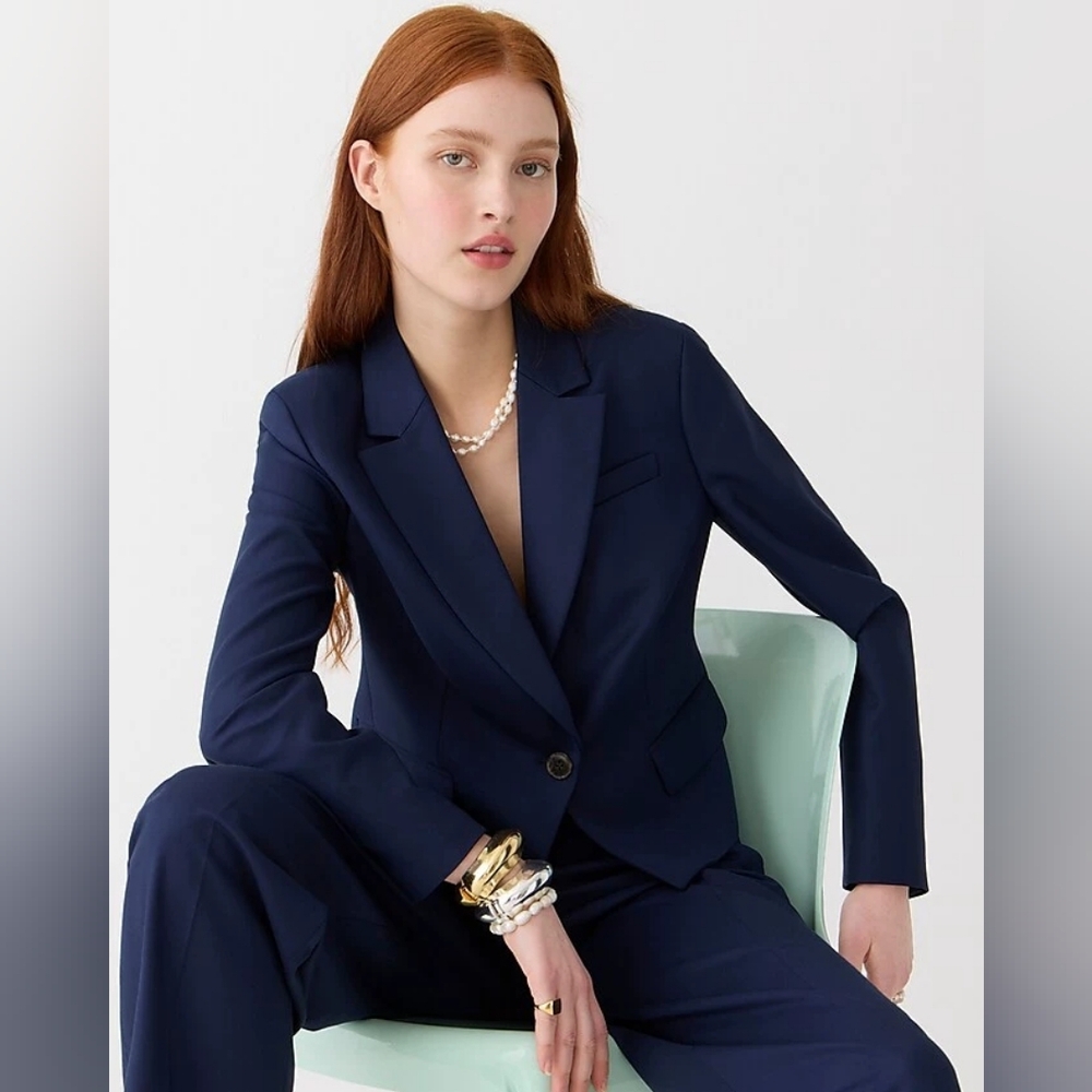 J Crew Womans Blue Suit Set Jacket 12/Pants 10